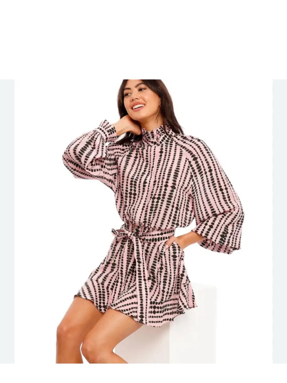 Rebecca Vallance Pink and Black Printed Mini Dress